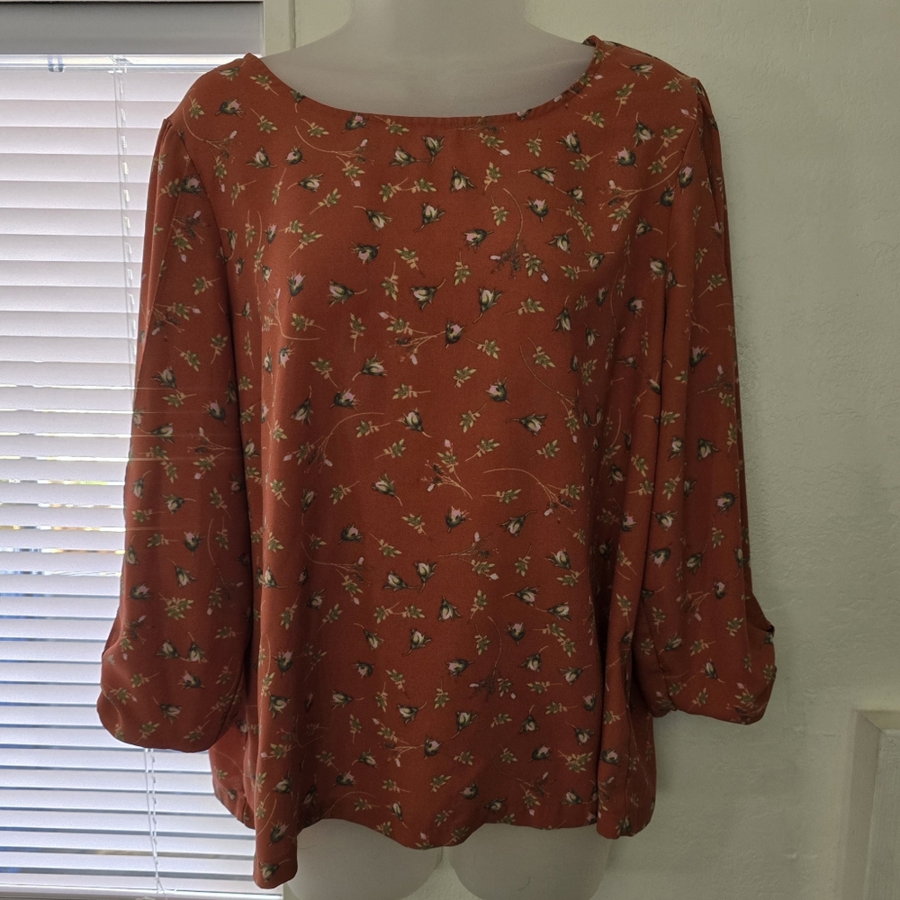 LAUREN CONRAD Floral Print Top - Orange